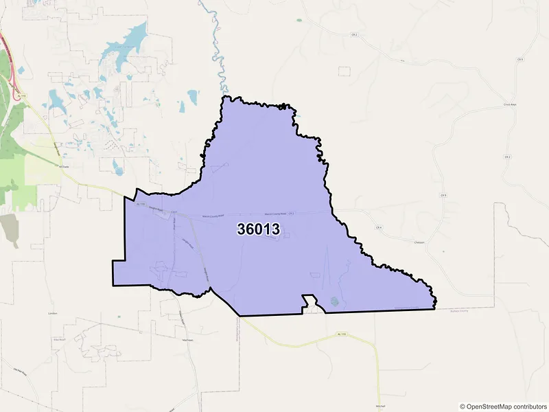 Map of ZIP Code 36013 — Cecil, AL