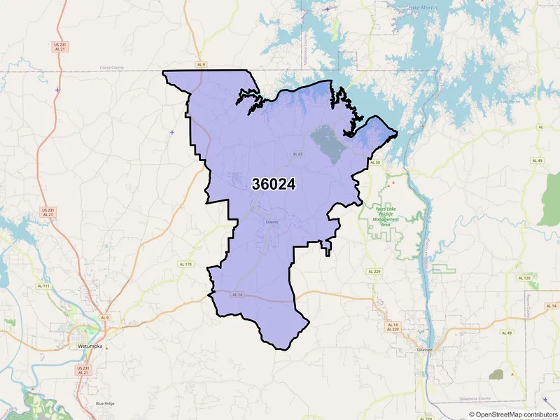 Map of ZIP Code 36024 — Eclectic, AL