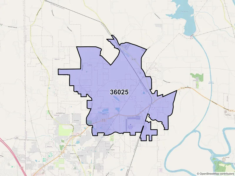 Map of ZIP Code 36025 — Elmore, AL