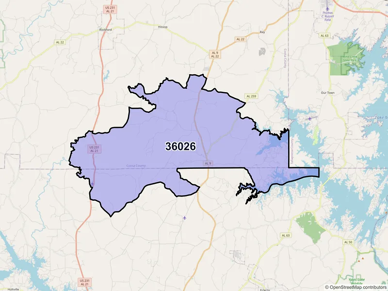 Map of ZIP Code 36026 — Equality, AL