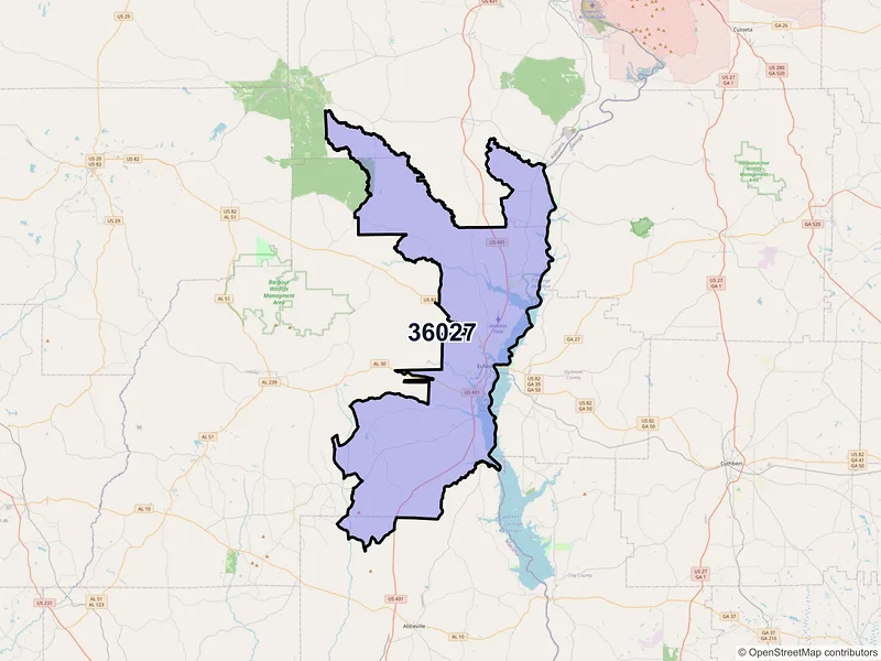 Map of ZIP Code 36027 — Eufaula, AL