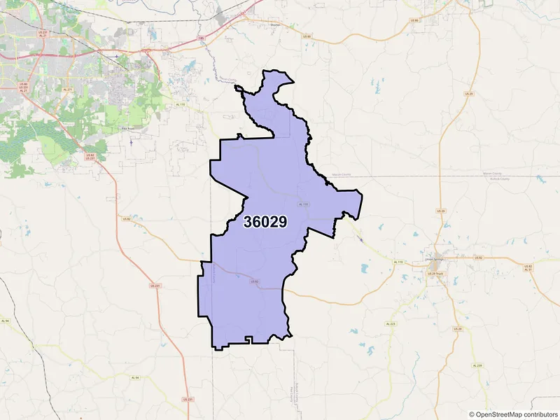 Map of ZIP Code 36029 — Fitzpatrick, AL