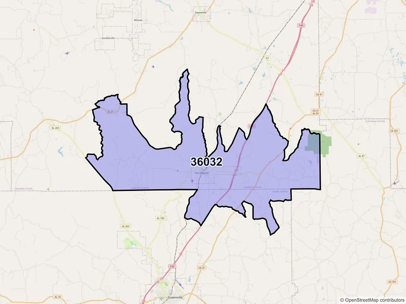 Map of ZIP Code 36032 — Fort Deposit, AL