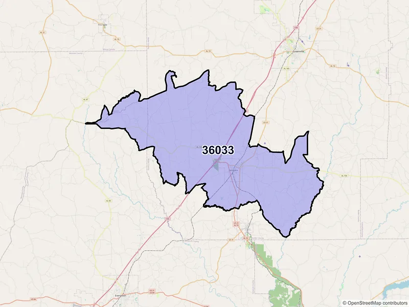 Map of ZIP Code 36033 — Georgiana, AL