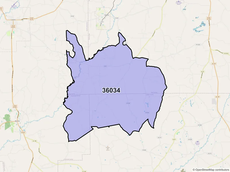Map of Glenwood, Alabama and ZIP codes