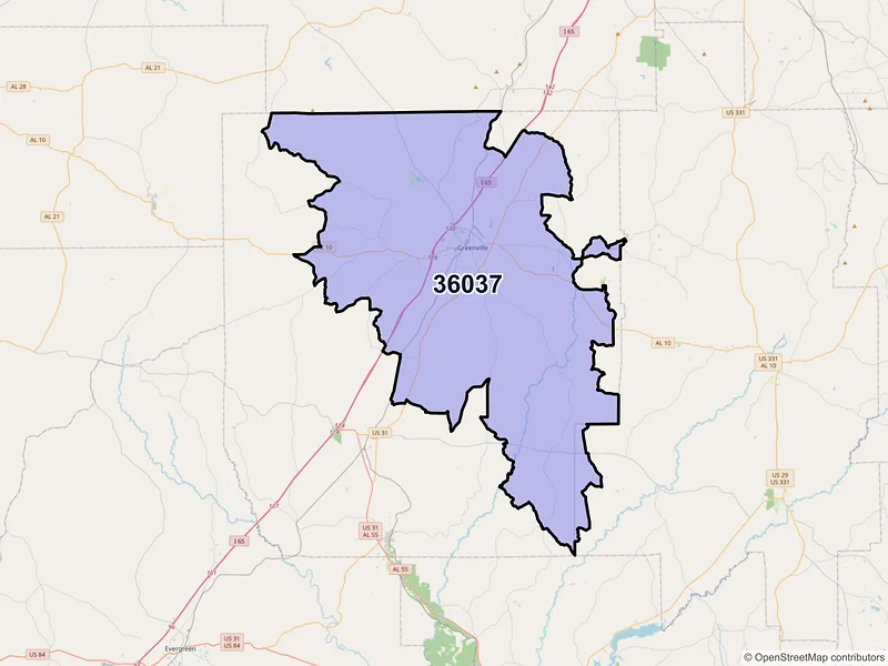 Map of Greenville, Alabama and ZIP codes