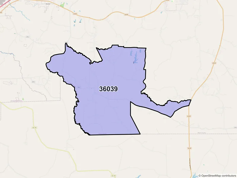 Map of ZIP Code 36039 — Hardaway, AL