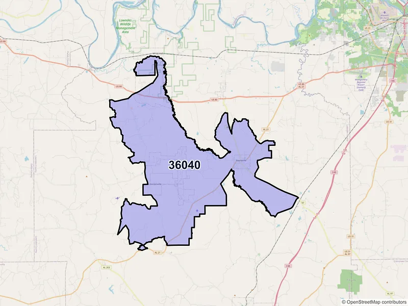 Map of ZIP Code 36040 — Hayneville, AL