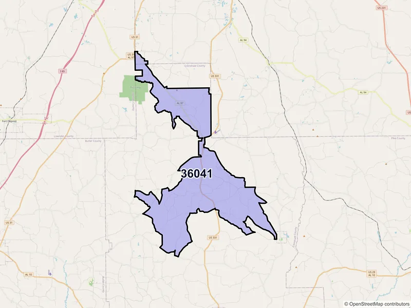Map of ZIP Code 36041 — Highland Home, AL