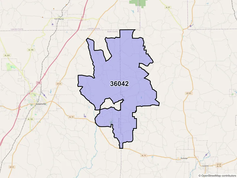 Map of ZIP Code 36042 — Honoraville, AL
