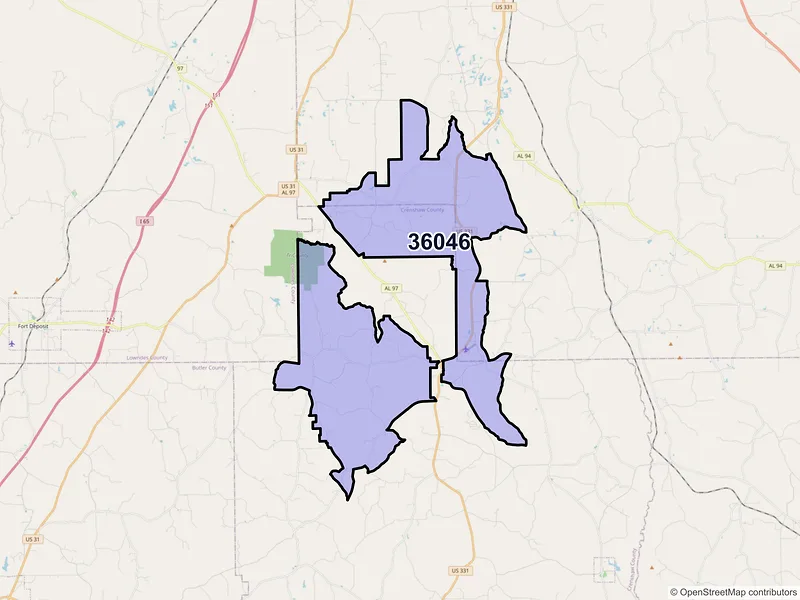 Map of ZIP Code 36046 — Lapine, AL