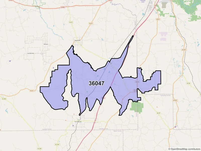 Map of ZIP Code 36047 — Letohatchee, AL