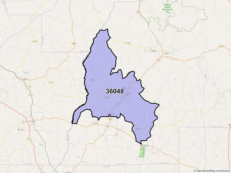 Map of ZIP Code 36048 — Louisville, AL