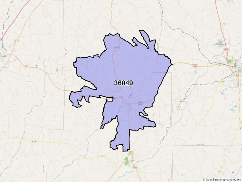 Map of ZIP Code 36049 — Luverne, AL