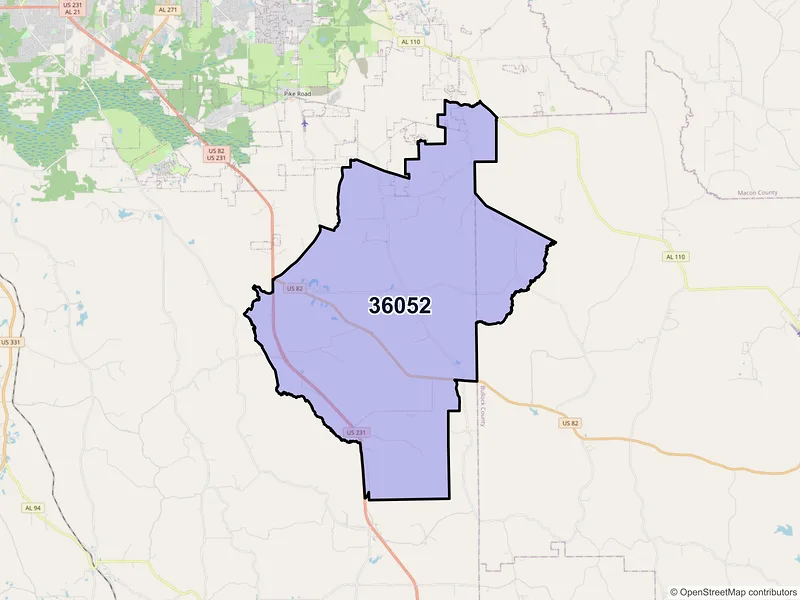 Map of ZIP Code 36052 — Mathews, AL