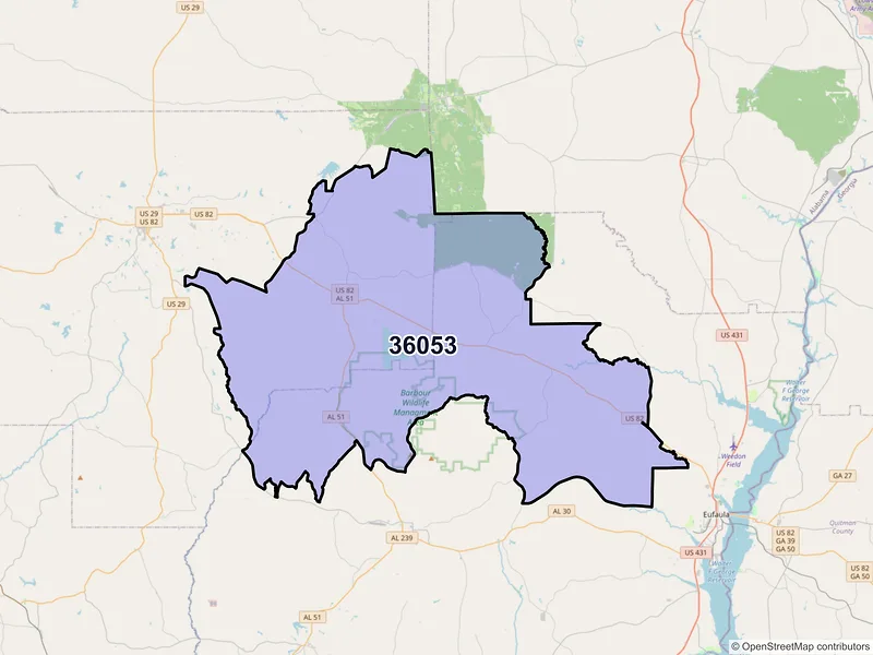 Map of ZIP Code 36053 — Midway, AL