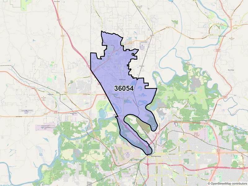 Map of ZIP Code 36054 — Millbrook, AL