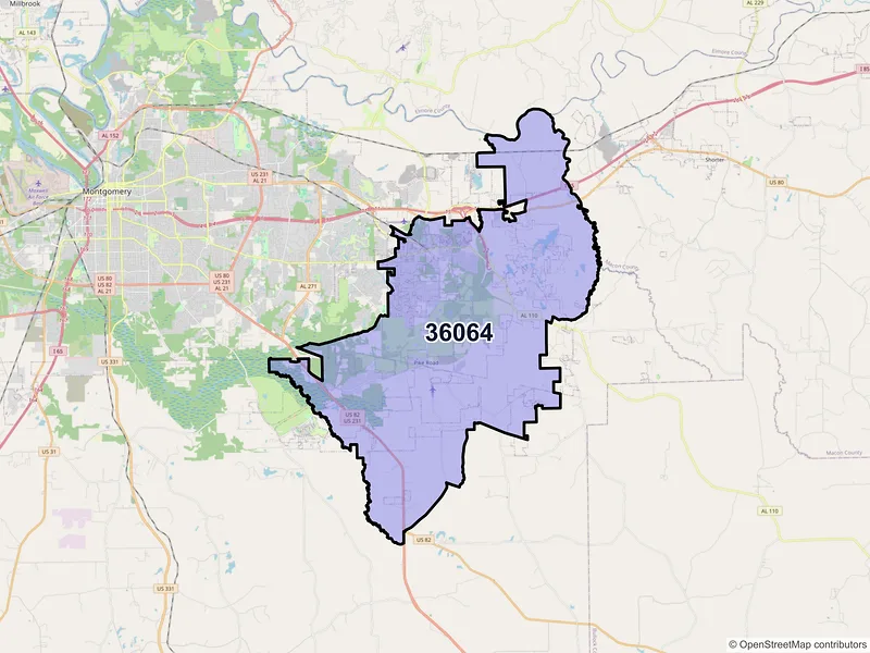 Map of ZIP Code 36064 — Pike Road, AL