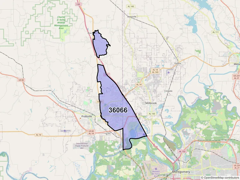 Map of ZIP Code 36066 — Prattville, AL