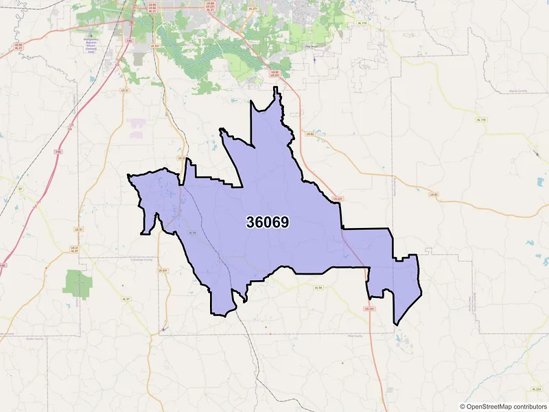 Map of ZIP Code 36069 — Ramer, AL