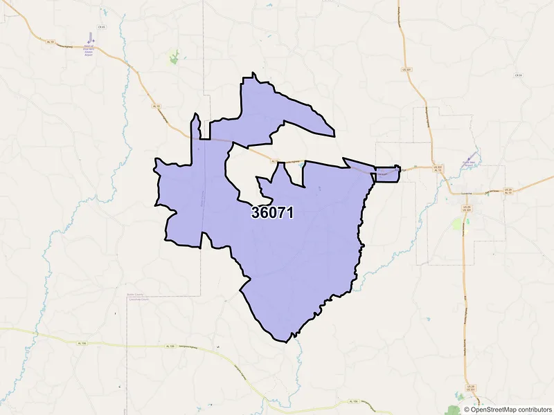 Map of ZIP Code 36071 — Rutledge, AL