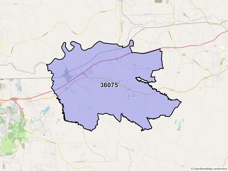 Map of ZIP Code 36075 — Shorter, AL