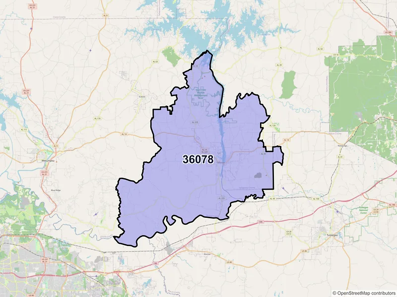 Map of Tallassee, Alabama and ZIP codes