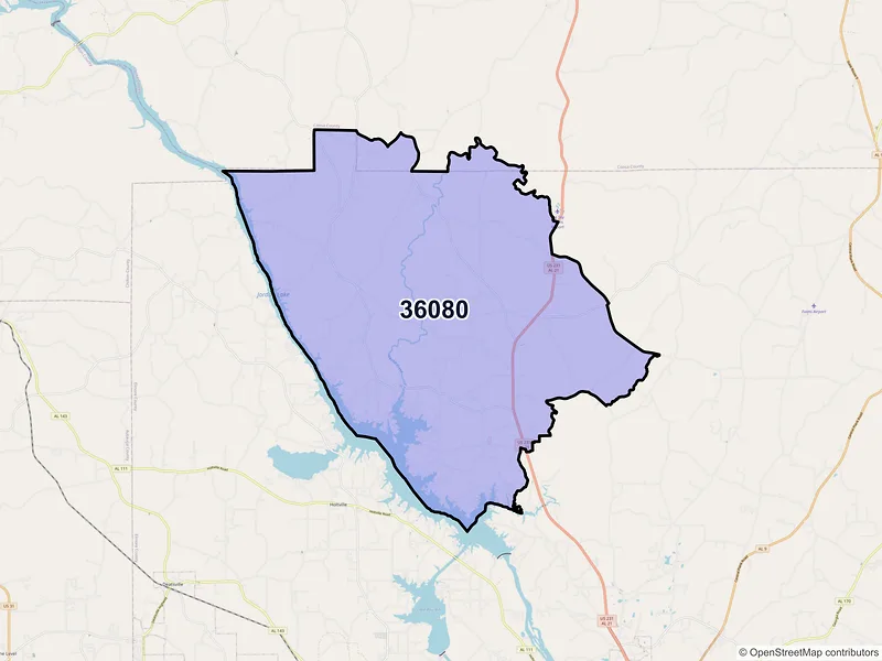 Map of ZIP Code 36080 — Titus, AL