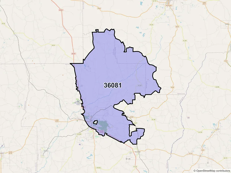 Map of ZIP Code 36081 — Troy, AL