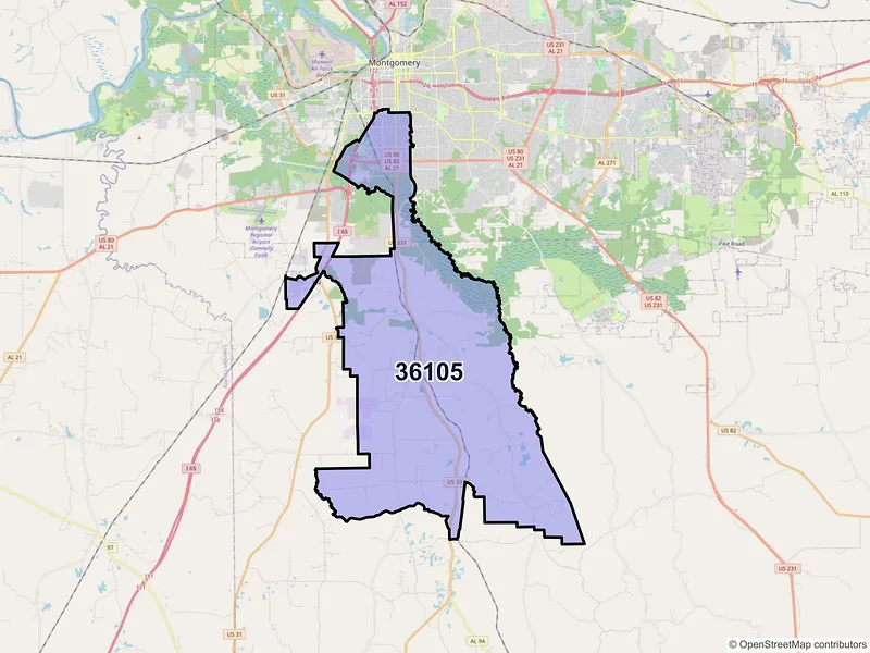 Map of ZIP Code 36105 — Montgomery, AL