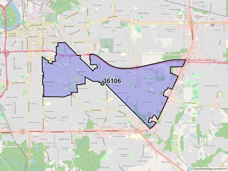 Map of ZIP Code 36106 — Montgomery, AL