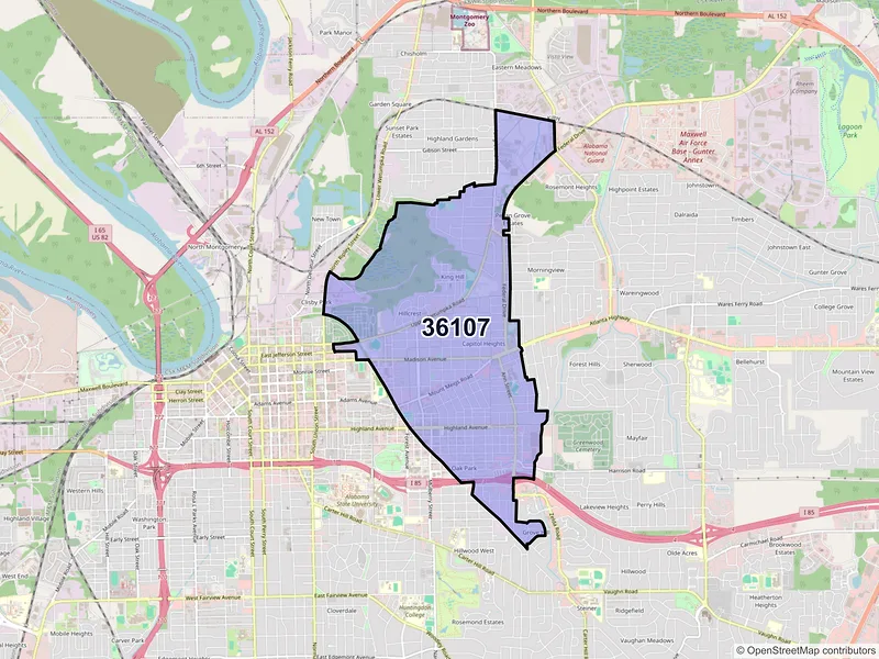 Map of ZIP Code 36107 — Montgomery, AL