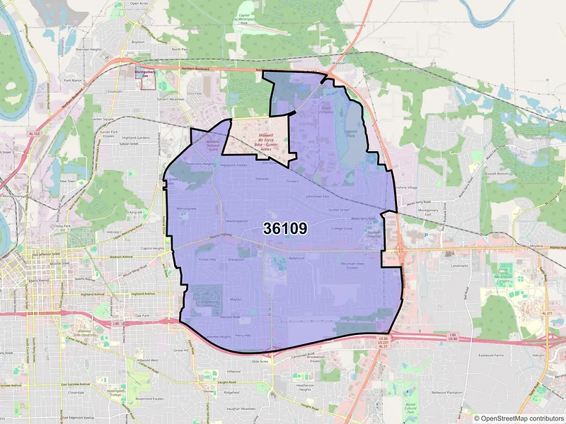 Map of ZIP Code 36109 — Montgomery, AL