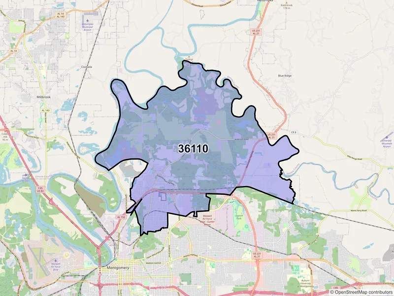 Map of ZIP Code 36110 — Montgomery, AL