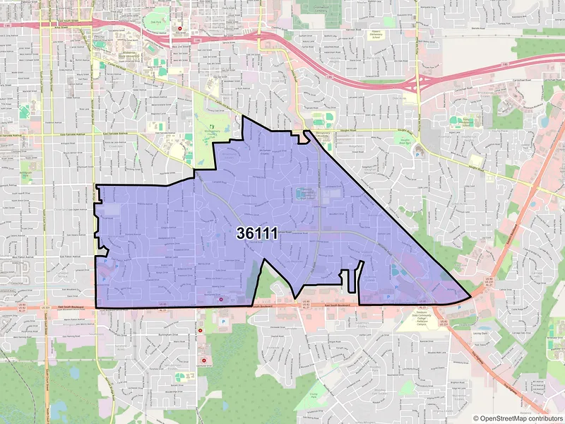 Map of ZIP Code 36111 — Montgomery, AL