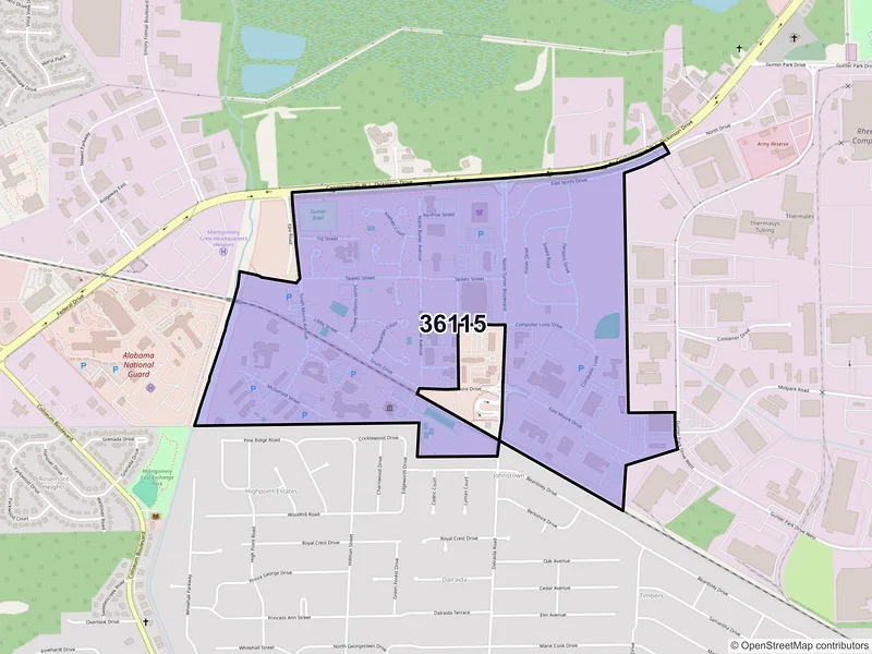 Map of ZIP Code 36115 — Montgomery, AL