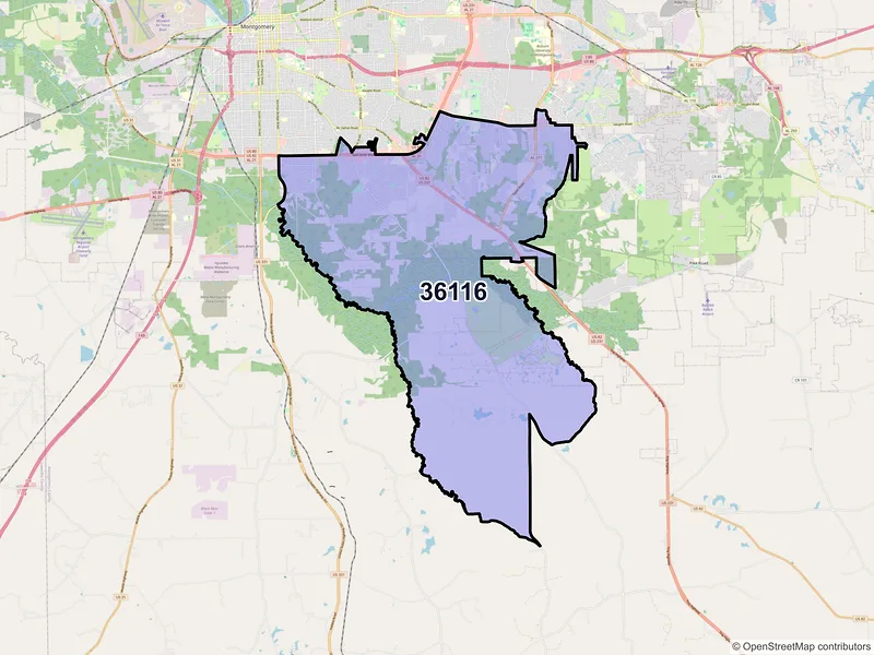 Map of ZIP Code 36116 — Montgomery, AL