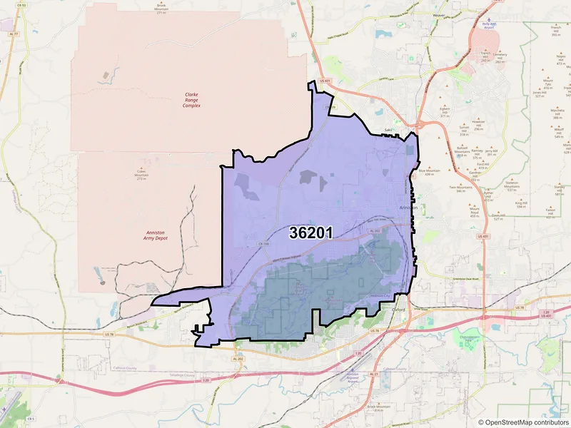 Map of ZIP Code 36201 — Anniston, AL
