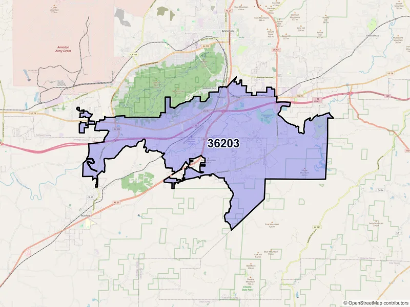Map of ZIP Code 36203 — Oxford, AL