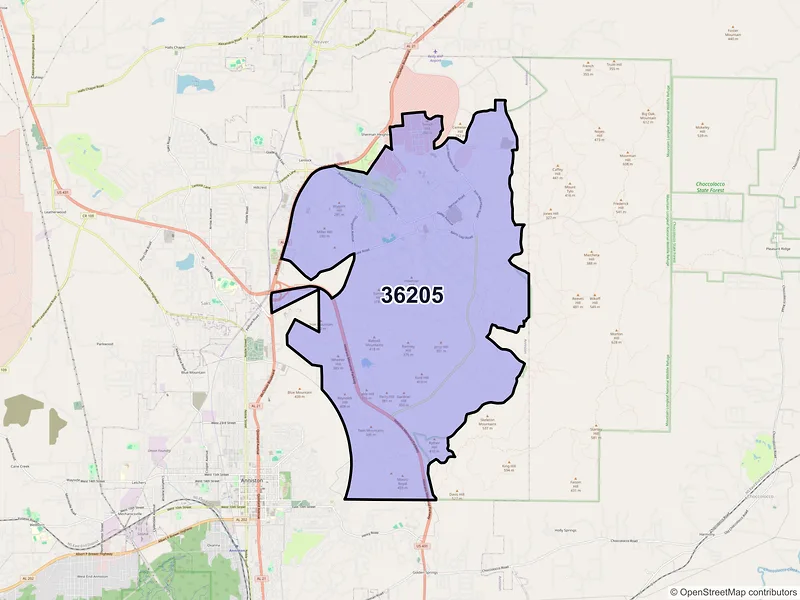 Map of ZIP Code 36205 — Anniston, AL