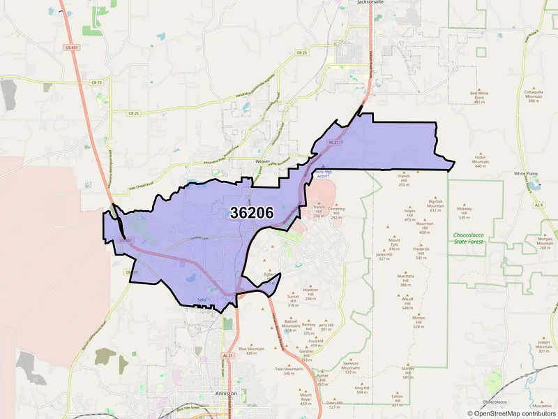 Map of ZIP Code 36206 — Anniston, AL