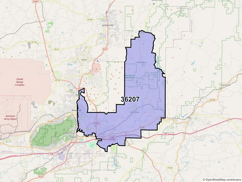 Map of ZIP Code 36207 — Anniston, AL