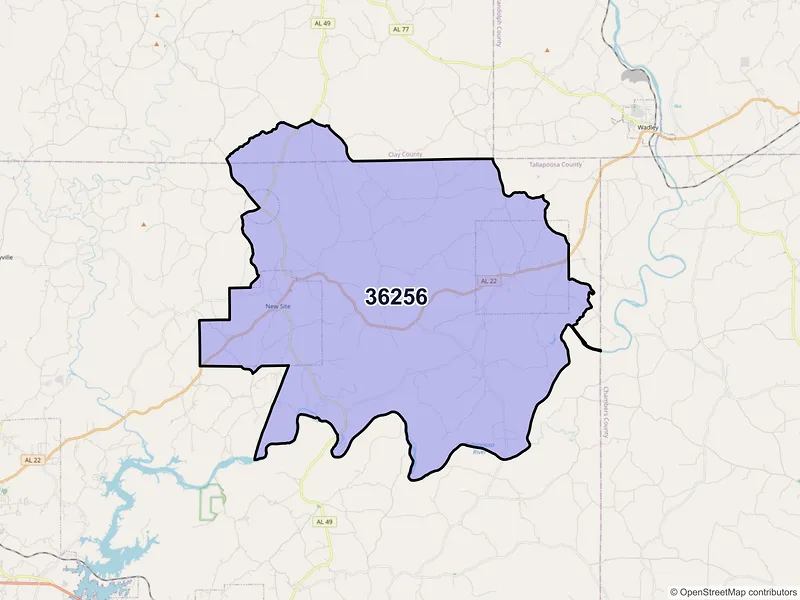 Map of ZIP Code 36256 — Daviston, AL