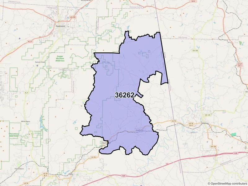 Map of ZIP Code 36262 — Fruithurst, AL