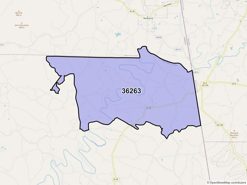 Map of ZIP Code 36263 — Graham, AL