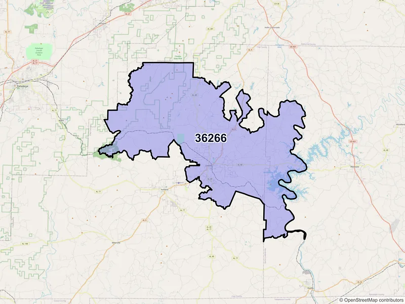 Map of ZIP Code 36266 — Lineville, AL