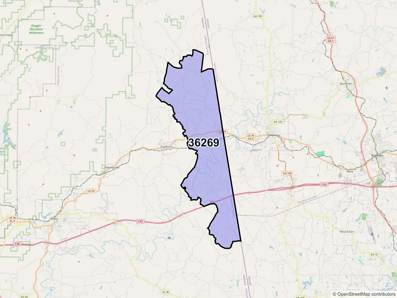 Map of Muscadine, Alabama and ZIP codes