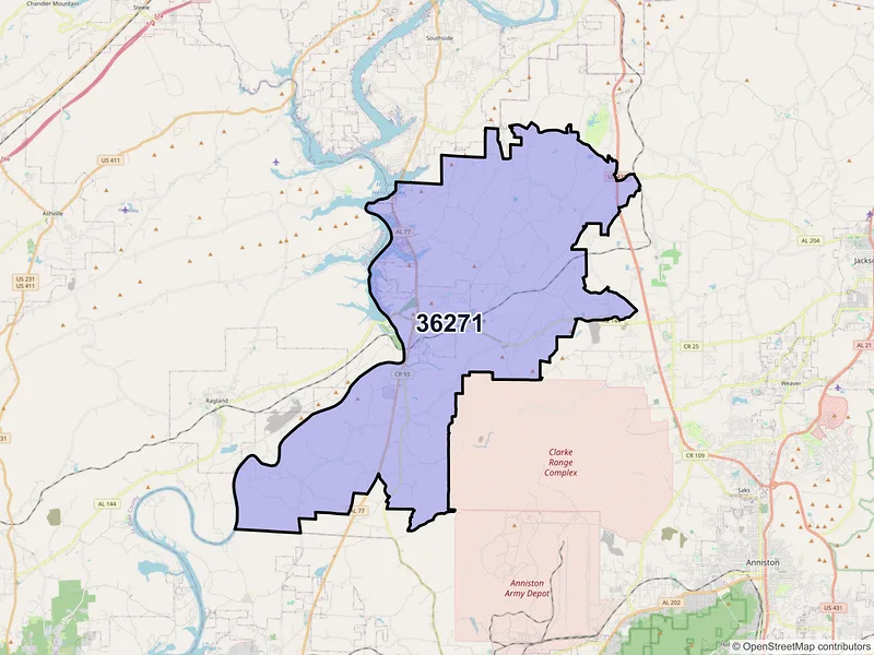 Map of ZIP Code 36271 — Ohatchee, AL