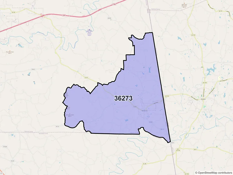 Map of ZIP Code 36273 — Ranburne, AL