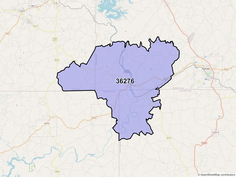Map of ZIP Code 36276 — Wadley, AL